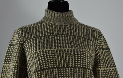 VTG Rodier Paris Size M Knit Pullover Sweater High Mock Neck Brown Beige France