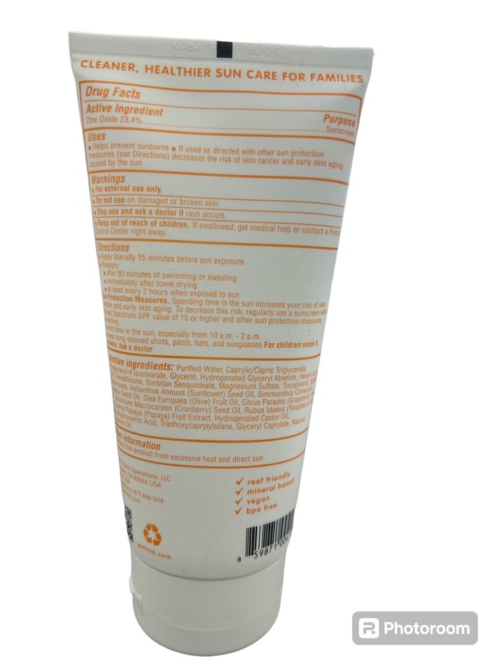 Thinkbaby Sunscreen SPF 50 6 fl oz 177 ml Zinc Oxide EWG, Waterproof