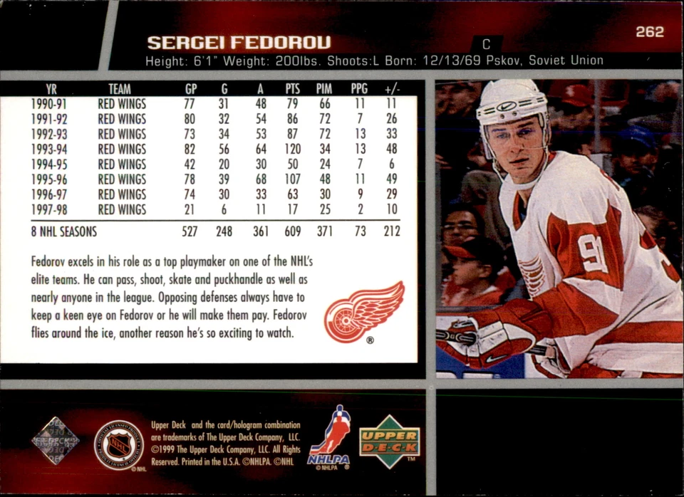 1998-99 Upper Deck #262 Sergei Fedorov - Image 2 of 2