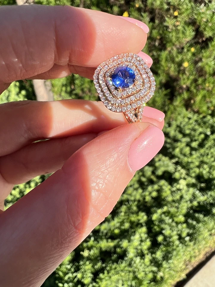 Nuevo $ 7500. Anillo Tresorra Oro Rosa 18K, Diamante 0.70ct, Zafiro Talla 6 Foto 4 de 4