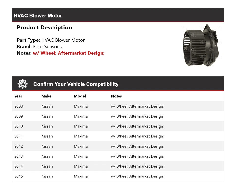 Motor soplador de climatización para Nissan Máxima 2008-2015 4 estaciones 2009 2010 2011 2012 2013 Foto 2 de 4