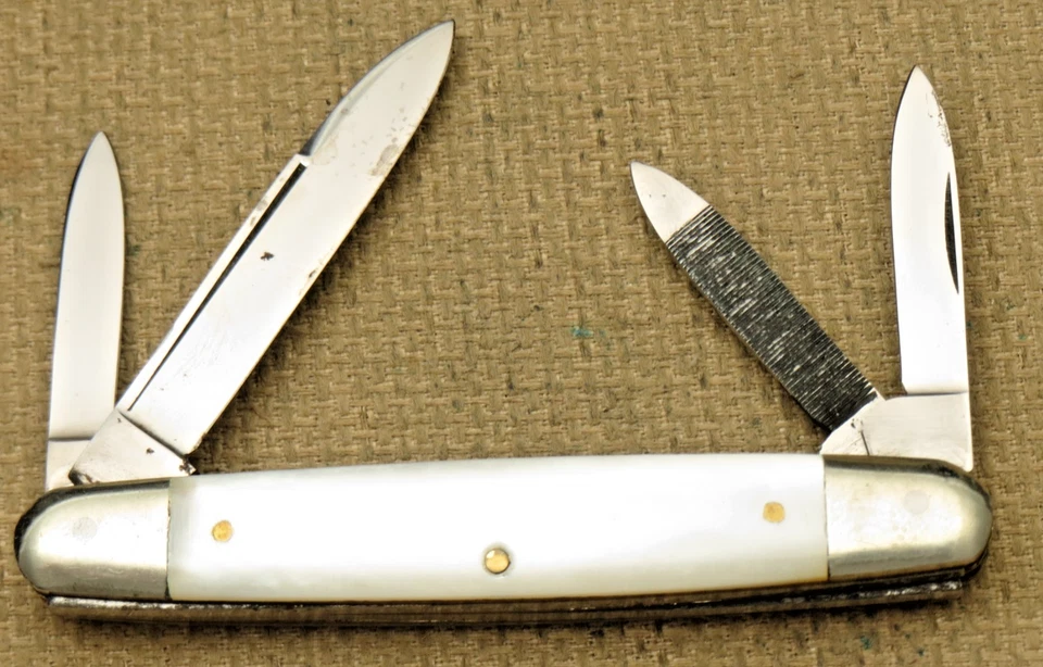 Vintage 1821 BLUE STEEL Four-Blade Senator Penknife Pearl Handles Unused N Mint - Image 3 of 4