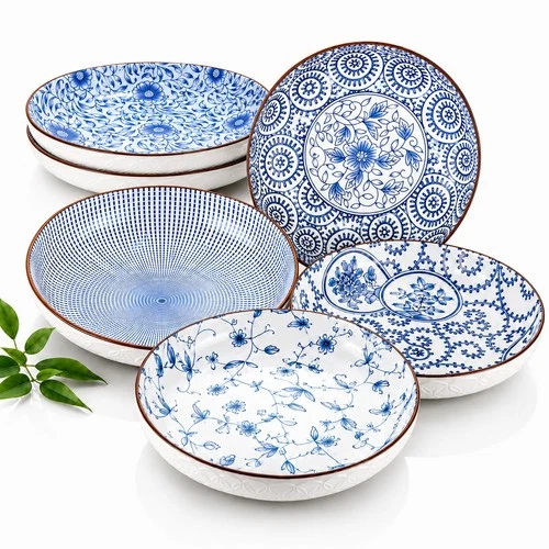 Pasta Bowls Set of 6  35oz Wide Shallow Dinner Bowls for Soup, Salad, Noodles