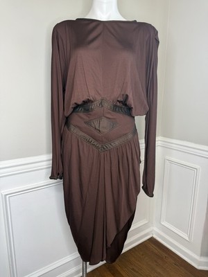 Callaghan Balenciaga Ghesquiere Italy Viscose Vintage Brown Asymmetrical Dress K