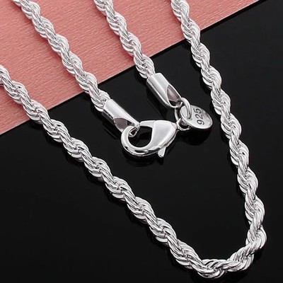 925 Sterling Silver Italian Rope Chain Men's Necklace 4mm Cut Twisted Link NEW**