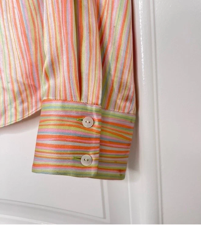 Camisa Tahari Vintage Seda Multicolor Rayas Mujer Botón M Foto 3 de 4
