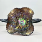 Vintage Carnival Glass Cherry & Cable Handled Pedestal Bon Bon Bowl