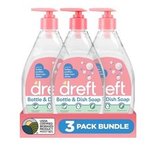 DREFT Bottle and Dish Soap Plant Based, Fragrance Free 18 Fl Oz Pack of 3