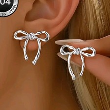 Bow Stud Earrings   Stainless Steel 2.6cm x 2.5cm
