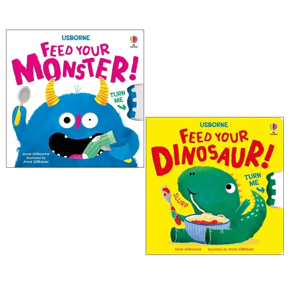Turn the Wheel Collection 2 Books Set By Anna Milbourne Feed your Monster,Dinosa
