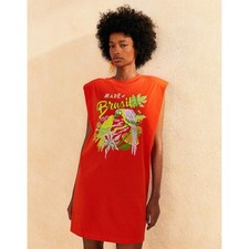 Farm Rio Brasil Red Organic Cotton Sleeveless Mini T-Shirt Dress Size XS