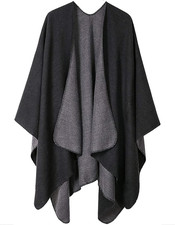 Women'S Shawl Wraps Open Front Poncho Cape Oversized One Size Series 2-Black