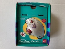 Mouse in marmo Logitech Trackman vintage Windows 95 azionato da pollice 3 pulsanti