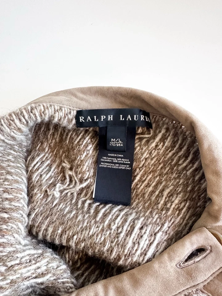 Poncho Ralph Lauren Black Label para mujer color cachemir tostado, alpaca y gamuza - Talla: M/L Foto 3 de 3