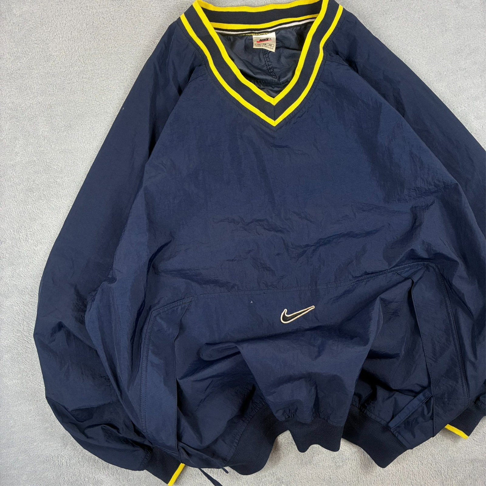 VTG Nike 1990's Navy Mini Swoosh Oversized Size XL V-Neck Shell Drill Sweatshirt image 2