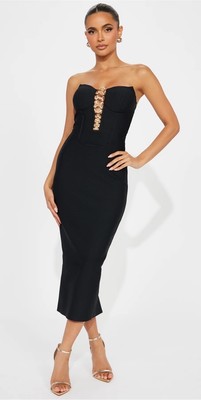 NWT Fashion Nova Only The Best Bandage Midi Dress Black Large Gold Accent | eBay NWT Fashion Nova Only The Best Bandage Midi Dress Black Large Gold Accent | eBay