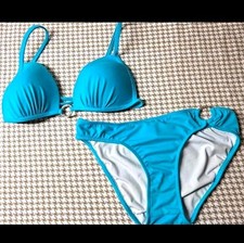 Venus Women  s Blue Solid 2-Piece Triangle Bikini Set Size 10 C Cup