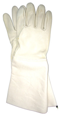 Beige Top Grain Cowhide Welding Gloves 15 in Light Gauntlet Cuff Small
