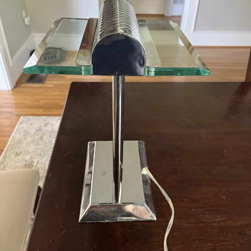 Chrome glass postmodern desk bankers touch lamp, Robert Sonneman Kovacs style - Image 3 of 4
