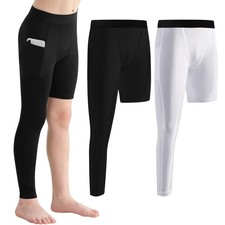2 Pack Compression Pants Boys Youth Leggings One Leg Compression Tights for B...