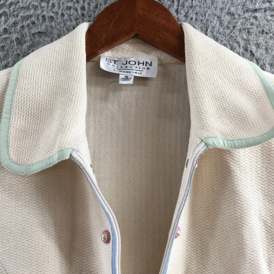 St. John Collection by Marie 灰色西装外套女式 10 奶油针织长袖 — 第 3/4 张图片