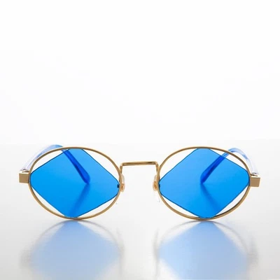 Gafas De Sol Vintage En Forma De Diamante Con Montura Azul / Dorada - Davies - Imagen 1 de 3