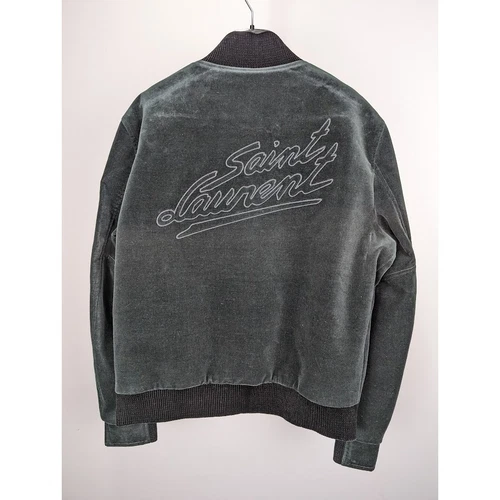 SAINT LAURENT (YSL) Giacca Saint Laurent Paris Teddy College in cotone verde smeraldo nuova con etichetta 52