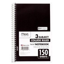 Mead Spiral Notebook, 3 Subject, College Ruled Paper, 150 Sheets, 9-1/2 x 5-1/2