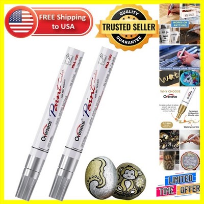 2 Pack  Waterproof Silver Paint Markers - Quick Drying, Multi-Surface Use