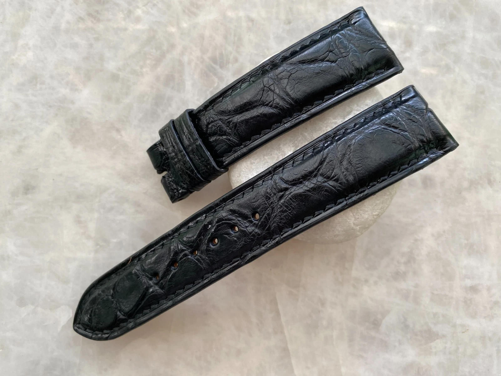20mm/18mm Black Alligator Crocodile Print Leather Watch Strap Band