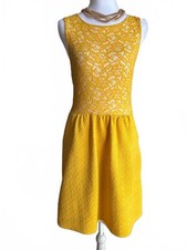 Anthropologie Maeve Vera Yellow Cotton Blend Lace and Brocade Cotton Dress S