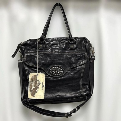 CAMPOMAGGI Tasche Schultertasche Leder schwarz Antikfinish unbenutzt aus Japan