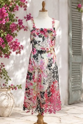 ELIE TAHARI Gelsie Floral Burnout Dress Satin Slip Romantic Cottagecore Size 8