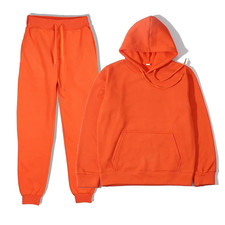 Men s Sporty Track Suit Hoodie Trousers Set Cotton-Polyester - Orange