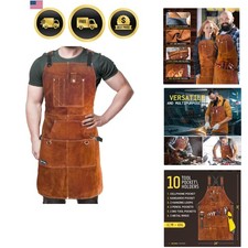 Leather Welding Apron 11 Tool Pockets Heavy Duty - Wood Working Shop Apron Me...