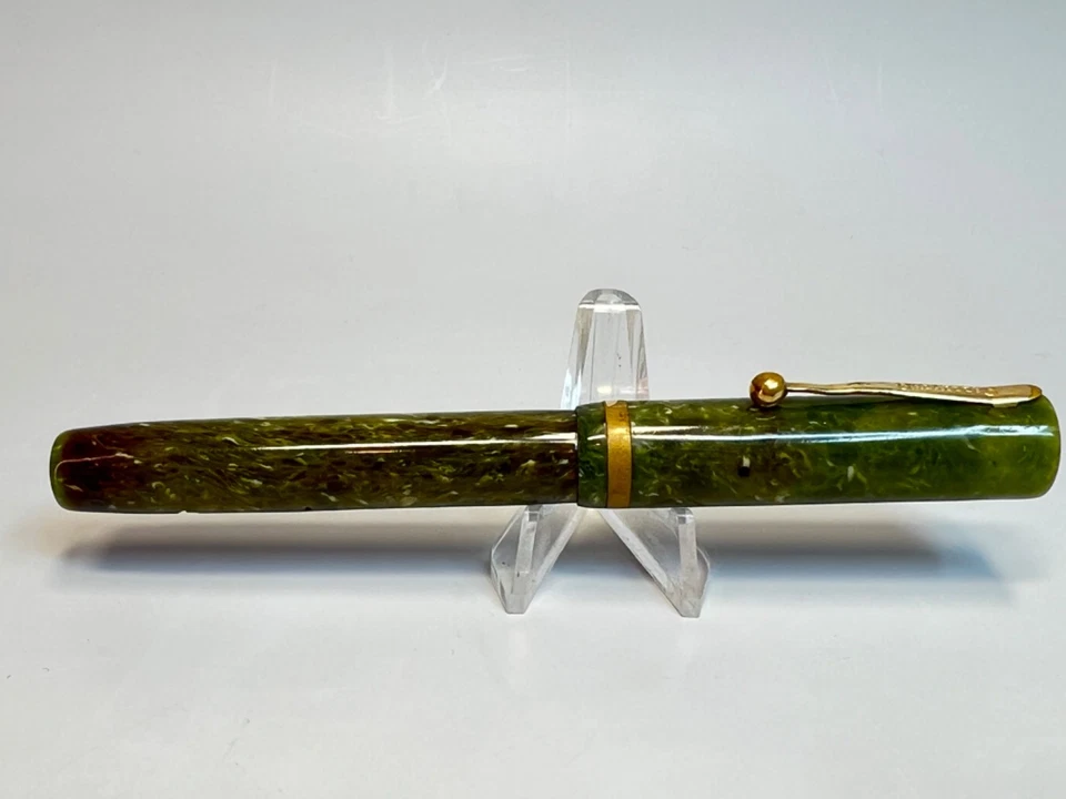1920 Sheaffer Flat Top Slender Full Size 14k Nib Fountain Pen Jade Green Marbled - Image 3 of 4