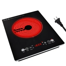 Portable Electric Cooktop Electric Stove Single Burner Ceramic Cooktop 1800W 110
