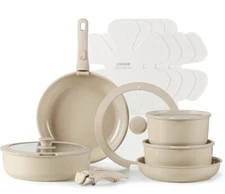 CAROTE CERAMIC NON-STICK COOKWARE, DETACHABLE HANDLES, & LIDS - TAUPE Collection