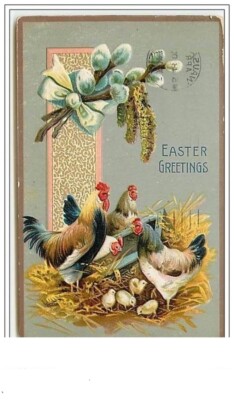 Prägekarte - Easter Greetings - Küken und Hühner - 4110
