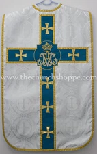 Metallic SILVER AVE MARIA Chasuble Fiddleback Vestment and  mass set