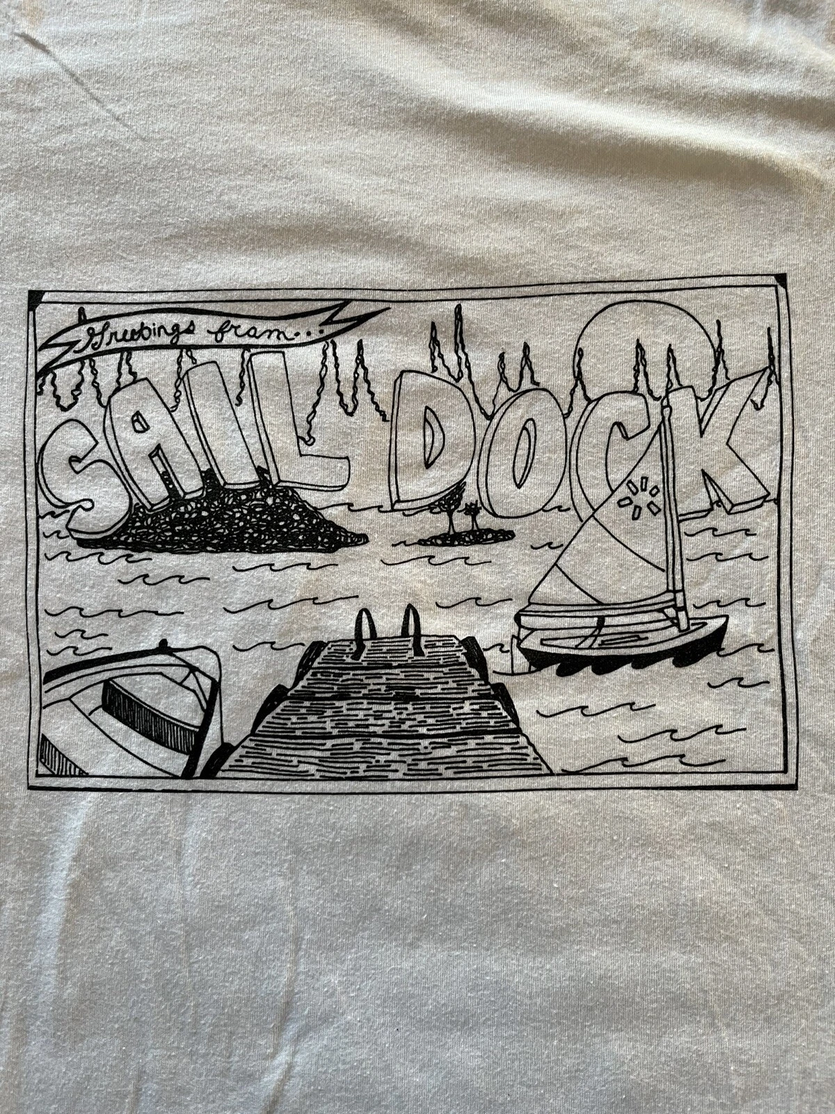 Camp Oconto Tichborne Ontario Sail Dock Graphic T Shirt Size Medium Postcard