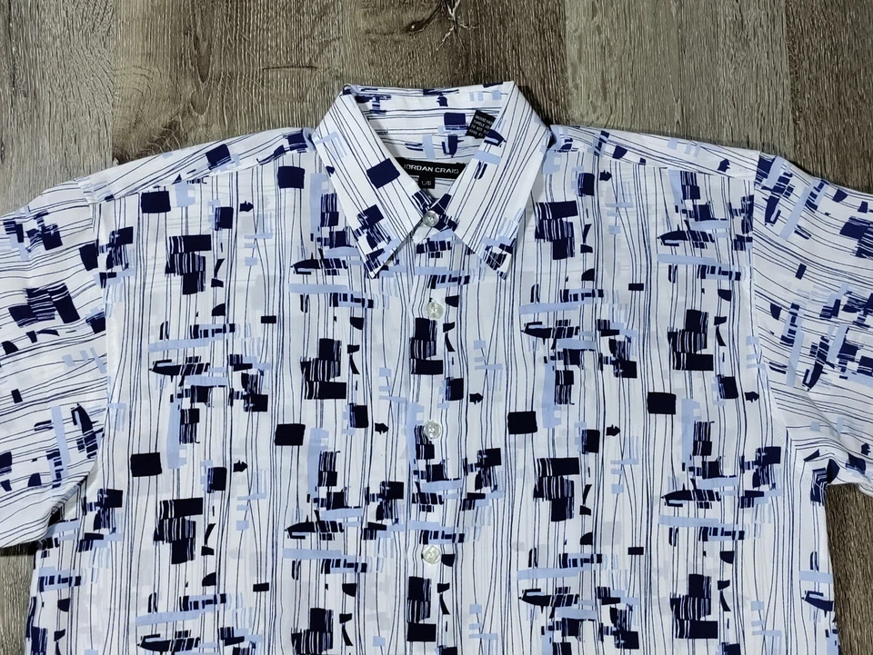 Camisa Jordan Craig Para Hombres Patrón Geométrico Manga Corta Con Botones  Foto 2 de 4
