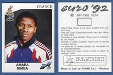 FIGURINA CALCIATORI PANINI EURO 92 - NUOVA/NEW - N.059 SIMBA - FRANCE