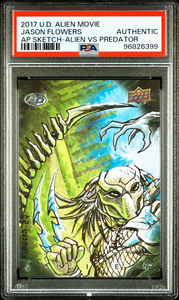 2017 Upper Deck Alien vs Predator Movie Sketch Card 1/1 Jason Flowers Puzzle PSA - Image 2 of 4