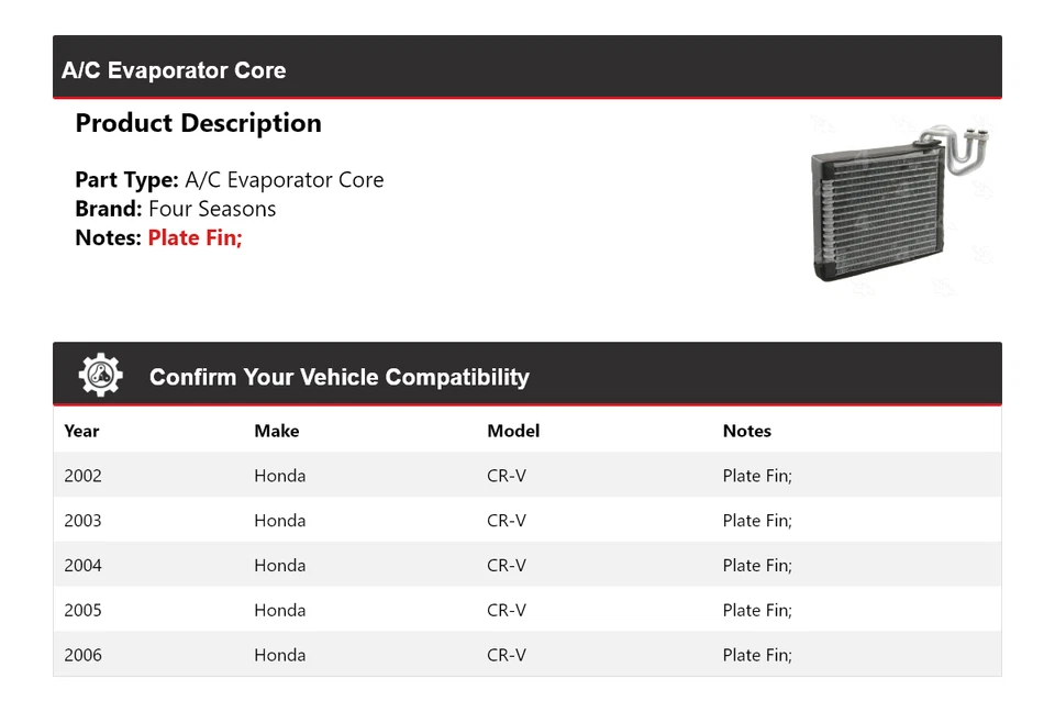 Núcleo evaporador aire acondicionado Honda CR-V 2002-2006 4 estaciones 2003 2004 2005 Foto 2 de 4