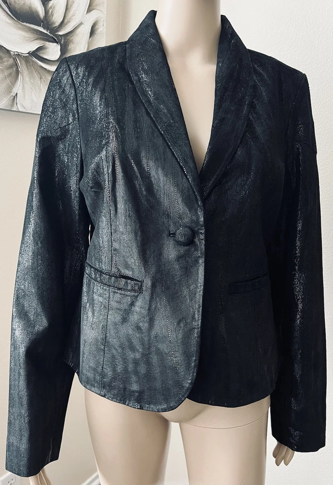 JAQUETA BLAZER CAMURÇA Y2K VINTAGE COURO CAMURÇA METÁLICA Manga Longa tamanho M - Imagem 3 de 4