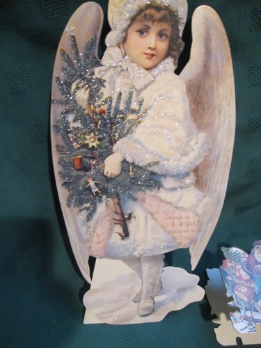 2 MERRIMACK DIECUT CARDBOARD SANTA & REINDEER CANDY BOX & 13" LITTLE GIRL ANGEL - Picture 7 of 15