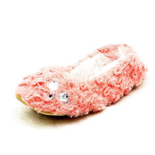 WOMENS SLIPPERS PINK SOFT TEDDY FEEL WITH JEWEL TOE