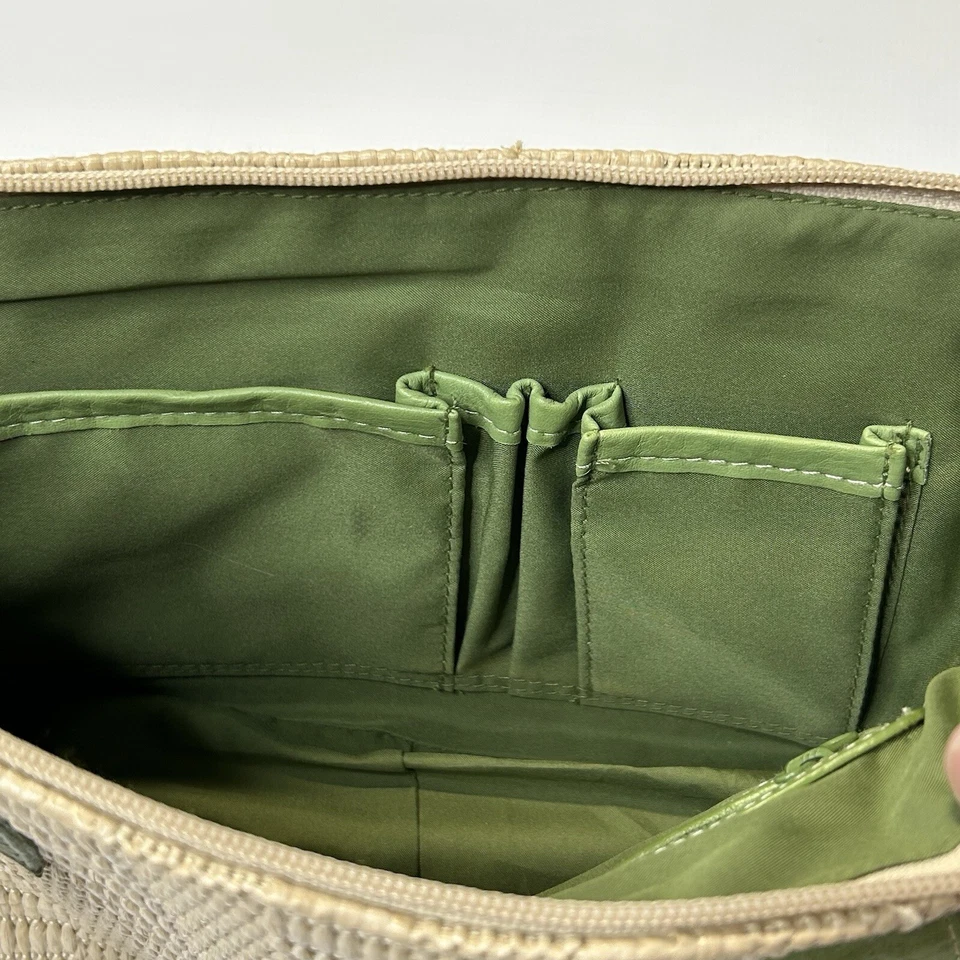Bolso de Mano Kate Landry Natural Verde Paja Cuero Suave con Doble Bolsillos Frontales Foto 3 de 4