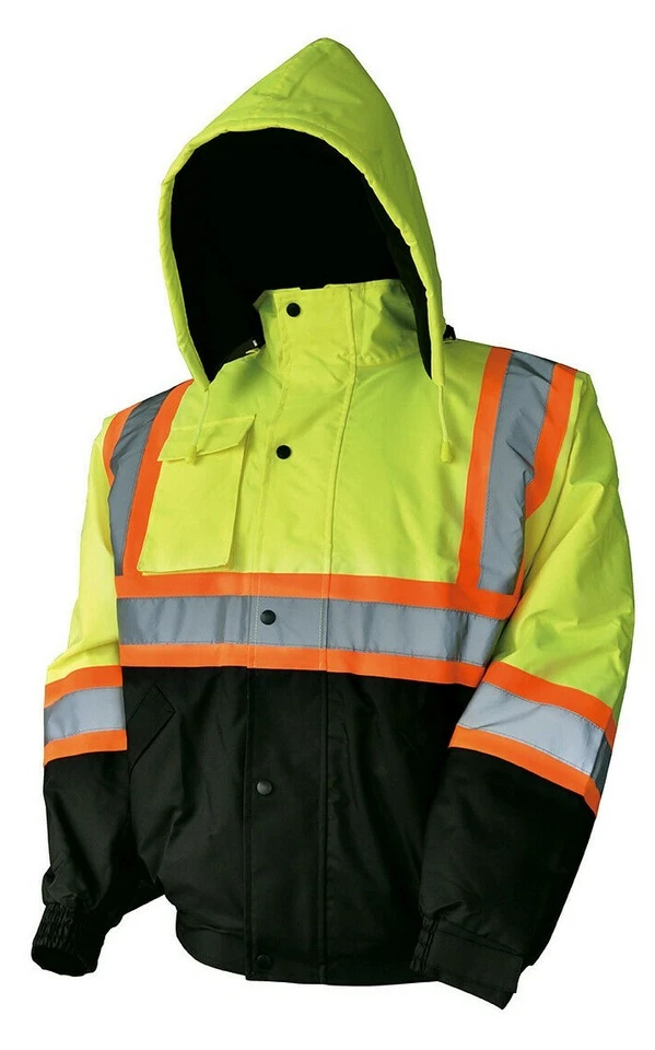 Hi Vis Class 3 Insulated Safety Jacket Bomber Jacket Coat Fleece Reflective  - Image 3 of 4